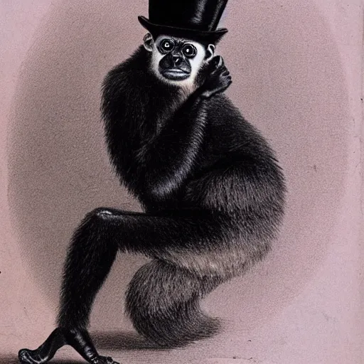 Prompt: a gibbon with a top hat