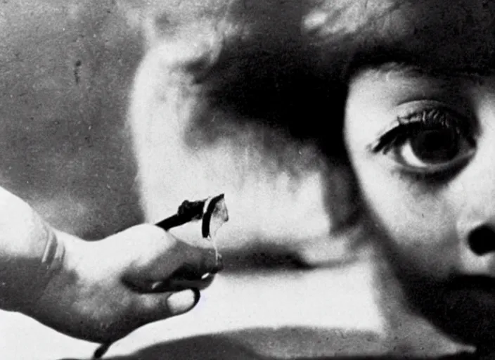 Prompt: slicing an eyeball, still photograph from the film un chien andalou ( 1 9 2 9 )