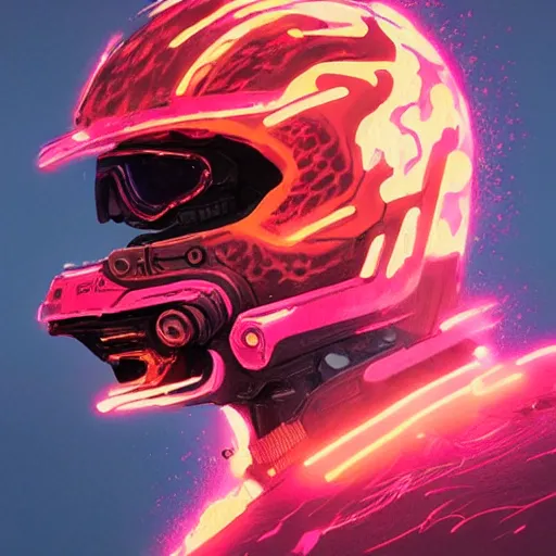 Prompt: profile portrait, helmet tiger cyberpunk made of pink lava and fire design by greg rutkowski detailed, character design sketch, high detail, sharp focus, sketch line art for character design