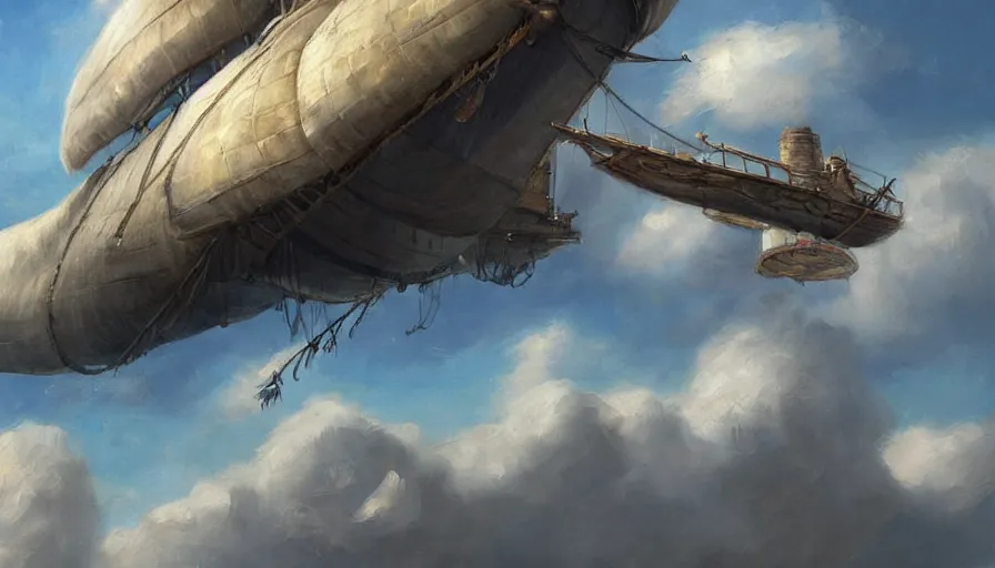 Prompt: a large pirate airship flying among the clouds, soaring through the sky, airship, realist painting, pirate, beautiful, highly detailed, trending on art station