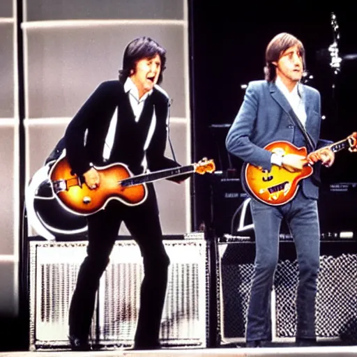 Image similar to Paul McCartney and John Lennon in concert, 2019