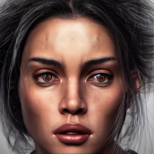 Image similar to hyperrealistic portrait of beautiful angry mixed race woman, photo realistic, symmetrical, dynamic lighting, artstation, poster, volumetric lighting, very detailed face, 4 k, award winning