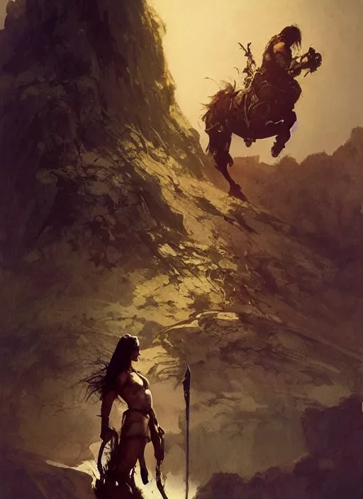 Image similar to conan the barbarian, intricate, elegant, highly detailed, vivid colors, john park, frazetta, sparth, ruan jia, jeffrey catherine jones