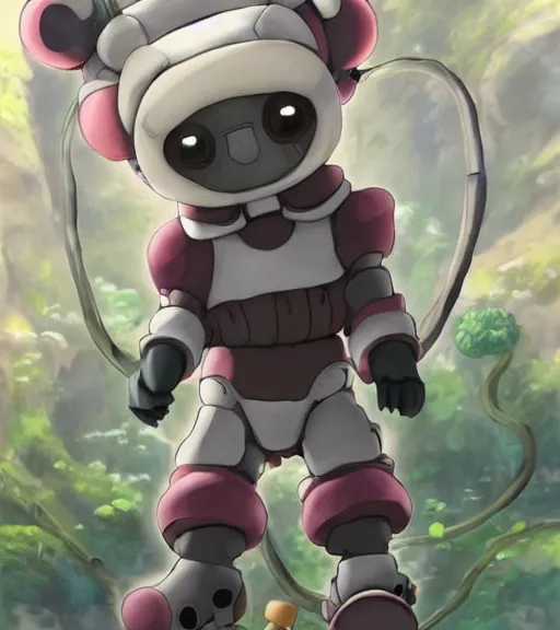 Image similar to beautiful little boy wearing an cyborg bear suit, artwork in kentaro miura and made in abyss and sakimichan, inspired in super bomberman, smooth, beautiful lightness, anatomically correct, trending on pixiv, moon