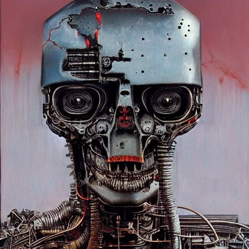 Image similar to terminator robot highly detailed beksinski and hr giger art style painting