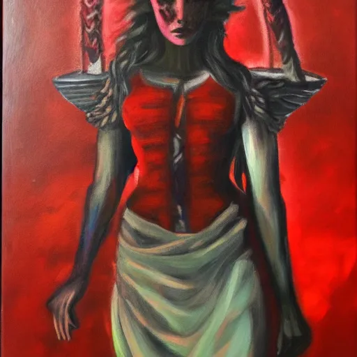 Image similar to Persephone, queen of the underworld, oil on canvas