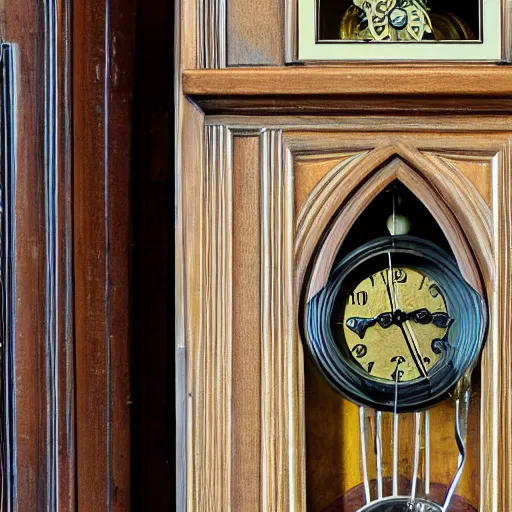 Prompt: photo of a grandfather clock with a human old-man head coming out of the front
