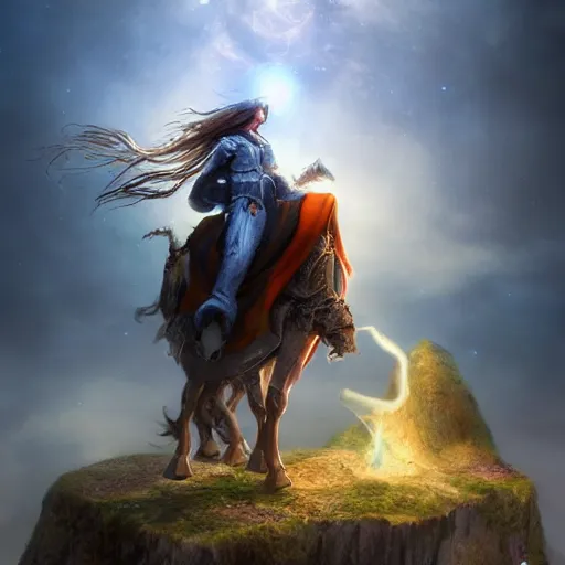 Prompt: wizard riding on a cloud, digital art, 4k, artstation, award winning, high resolution, unreal engine 5, very beautiful, highly detailed.