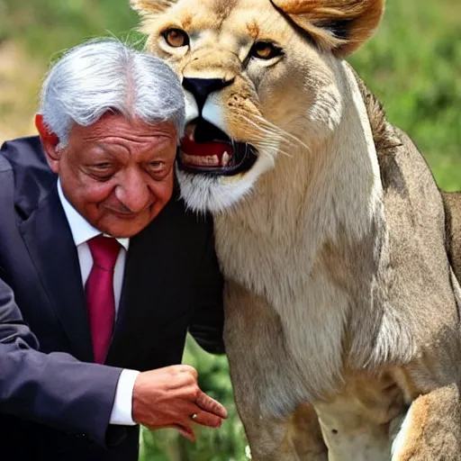 Image similar to amlo attacking a lion