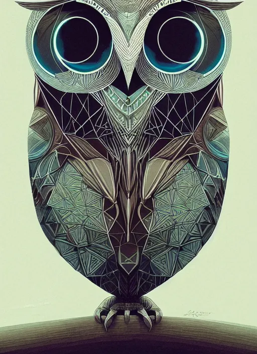 Image similar to portrait of a geometric owl, identical eyes, medium shot, illustration, full body made of white feathers, symmetrical, art stand, super detailed, cinematic lighting, and its detailed and intricate, gorgeous, by peter mohrbacher