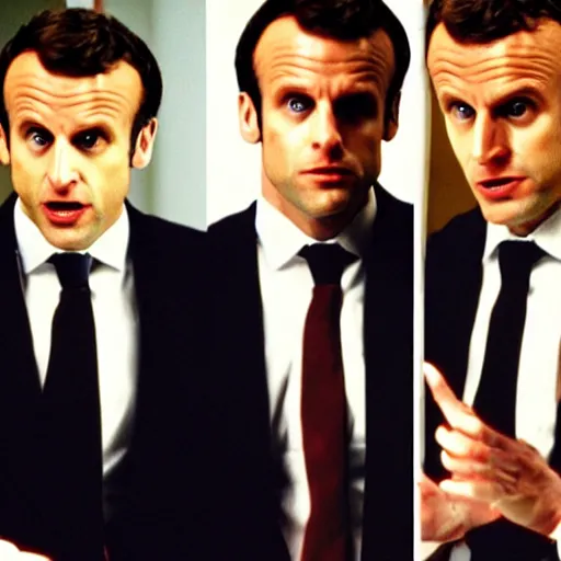 Image similar to three Emmanuel Macron in American Psycho (1999)