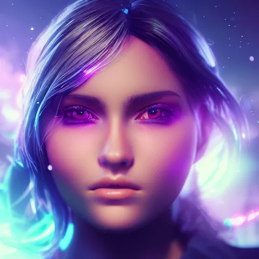 Image similar to beautiful girl galaxy background, portrait character concept style trending on artstation concept art detailed octane render cinematic photo - realistic 8 k high detailed