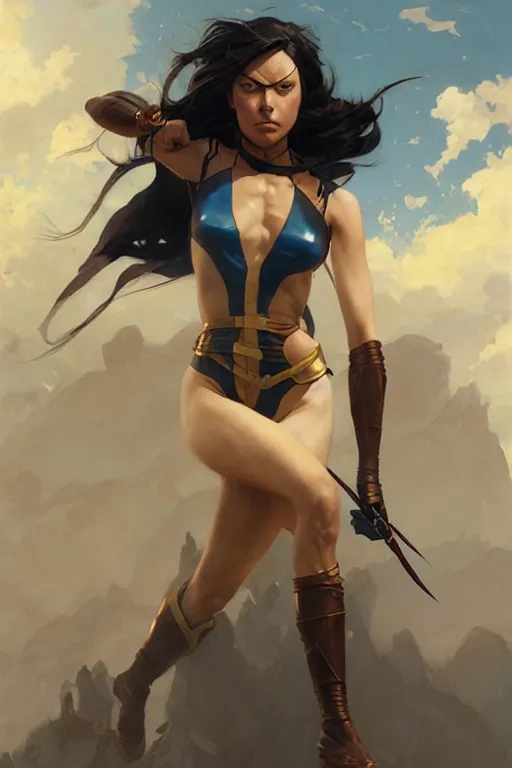 Image similar to aeon flux as ms marvel profile picture by Greg Rutkowski, matte painting, intricate, fantasy concept art, elegant, by Stanley Artgerm Lau, WLOP, golden ratio, thomas kindkade, alphonse mucha, loish, norman Rockwell,