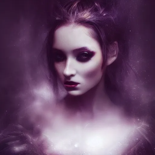 Image similar to the dark goddess of eternal night, beautiful, 8k, ethereal, cinematic, unearthly, moody, atmospheric, gothic, portrait, photomanipulation