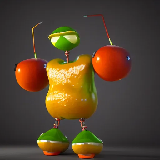 Prompt: fruit robot by go nagai, octane render, hyperrealistic textures