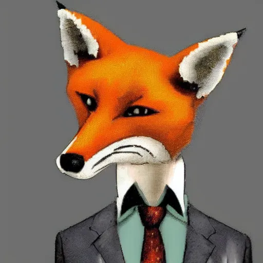 Prompt: A suit and tie with the head of a fox.