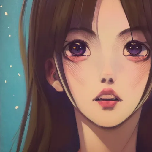 Image similar to A potrait of a bot with big and cute eyes, fine-face, realistic shaded perfect face, fine details. Night setting. Very anime style. Realistic shaded lighting poster by Ilya Kuvshinov katsuhiro, magali villeneuve, artgerm, Jeremy Lipkin and Michael Garmash, Rob Rey and Kentarõ Miura style, trending on art station