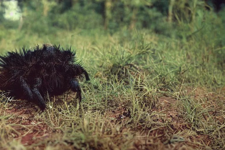 Prompt: a photo of a tarantula buffalo in its natural habitat, kodak ektachrome e 1 0 0 photography