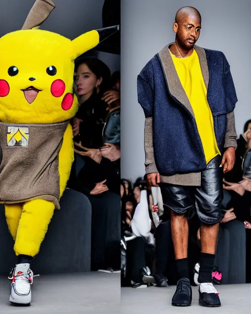 Image similar to hyperrealistic and heavy detailed 2321s Yeezy runway show of Pikachu , Leica SL2 50mm, vivid color, high quality, high textured