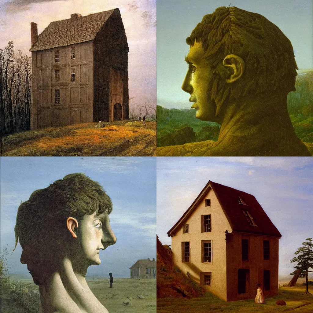 Prompt: A painting by Caspar David Friedrich of a house made of a human head