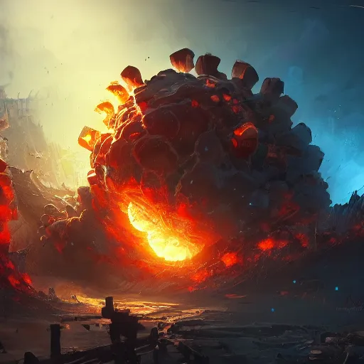 Image similar to nuclear explosion, 💣 💥, 💣 💥, 💣 💥💣 💥, bomb explosion, 💣 💥, 💣 💥, 💥, bright art masterpiece artstation. 8k, sharp high quality artwork in style of Jose Daniel Cabrera Pena and Greg Rutkowski, concept art by Tooth Wu, blizzard warcraft artwork, hearthstone card game artwork, exploding, grenade explosion