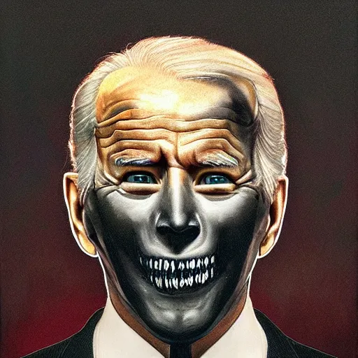 Image similar to presidential portrait of joe biden with oily black fluid pouring from mouth and nose as slenderman, medical diagram by beksinski, jon mcnaughton, and stephen gammell