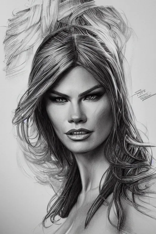 Image similar to a sketch of a muscled Sofía Vergara as a ruggedly handsome heroine, pencil drawing, pencil, drawing, intricate, elegant, highly detailed, centered, smooth, sharp focus, sketch by artgerm and donato giancola and Joseph Christian Leyendecker, Ross Tran, WLOP