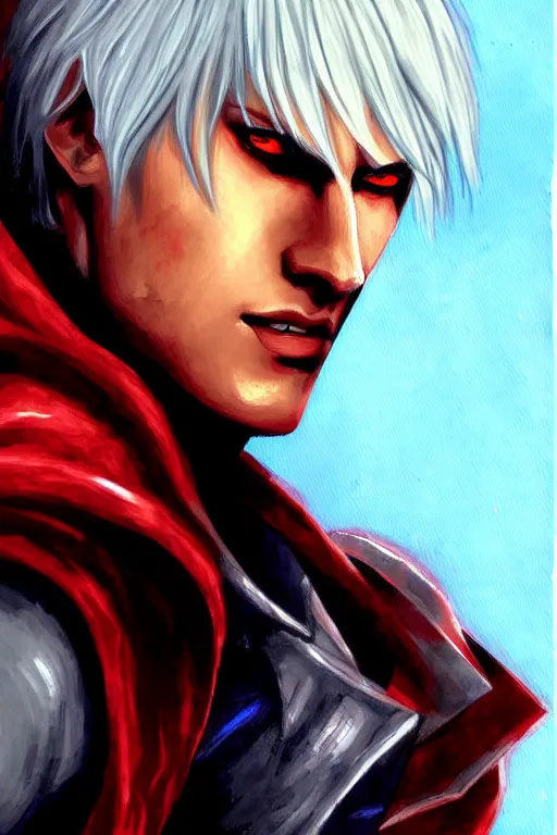 dante from devil may cry 3 portrait dnd, painting by