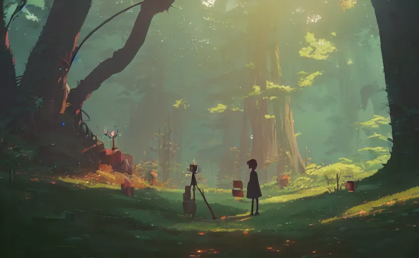 Image similar to fantasy forest with ancient old technology, cory loftis, james gilleard, atey ghailan, makoto shinkai, goro fujita, studio ghibli, rim light, exquisite lighting, clear focus, very coherent, plain background, soft painting