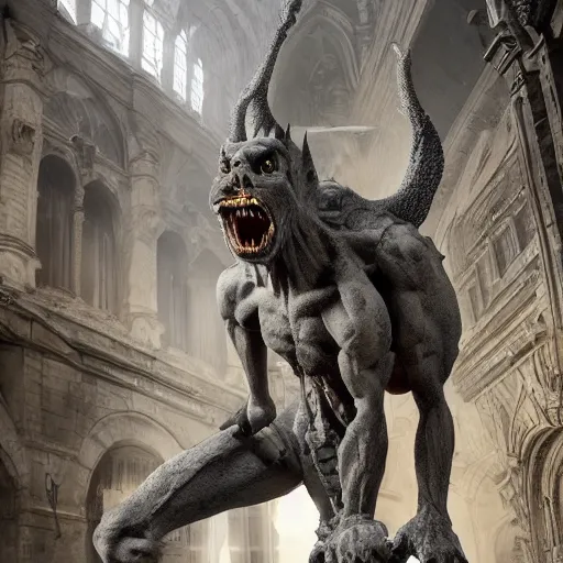 Prompt: full body pose, hyperrealistic photograph of live action gargoyles, dim volumetric lighting, 8 k, octane beautifully detailed render, extremely hyper detailed, intricate, epic composition, cinematic lighting, masterpiece, trending on artstation, very very detailed, stunning, hdr, smooth, sharp focus, high resolution, award, winning photo, dslr, 5 0 mm