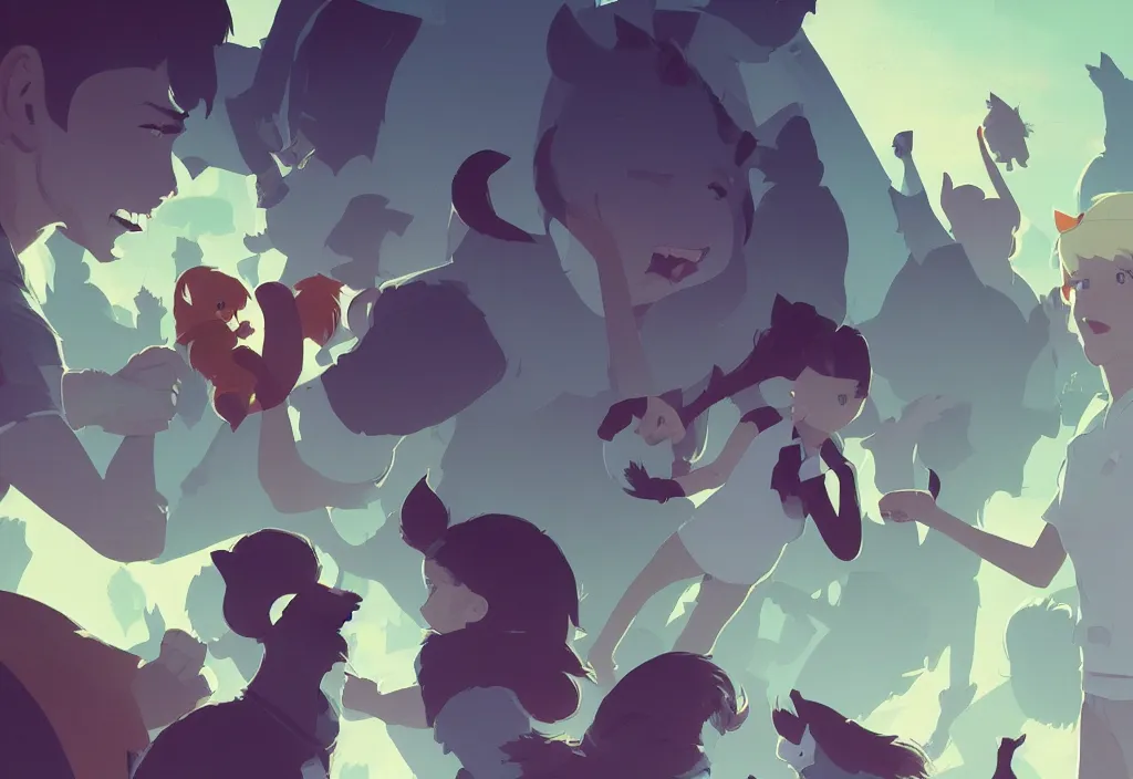 Image similar to joe biden shake hand of girl with cat ears, epic debates, presidental elections candidates, cnn, fox news, fantasy, by atey ghailan, by greg rutkowski, by greg tocchini, by james gilleard, by joe gb fenton, dynamic lighting, gradient light green, brown, blonde cream, salad and white colors in scheme, grunge aesthetic