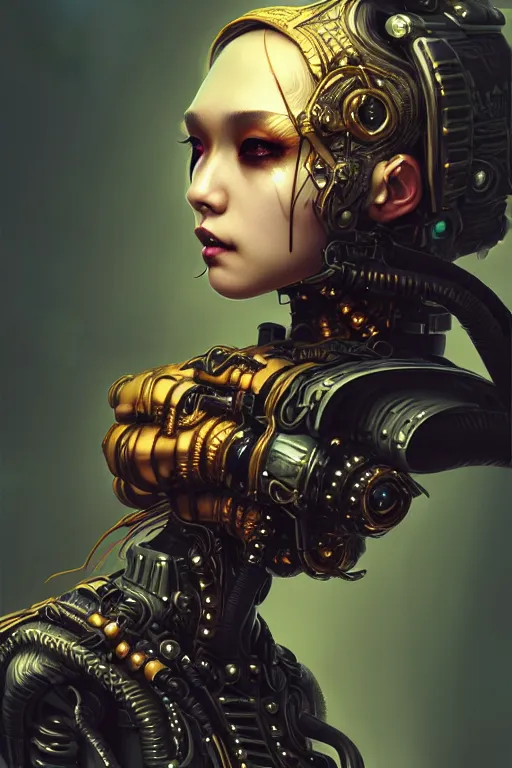 Image similar to soft lustrous asian biotech raver gutter punk gothic cyborg, golden ratio, details, scifi, fantasy, cyberpunk, intricate, decadent, highly detailed, digital painting, octane render, artstation, concept art, smooth, sharp focus, illustration, art by artgerm, loish, wlop