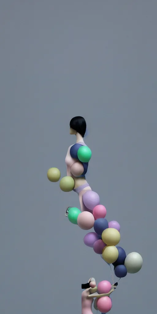 Image similar to 3d matte render, mannequins, dj rave party, Hsiao-Ron Cheng, balloons, pastel colors, hyper-realism, pastel, polkadots, minimal, simplistic, amazing composition, vaporwave, wow, Gertrude Abercrombie, Beeple, minimalistic graffiti masterpiece, minimalism, 3d abstract render overlayed, black background, psychedelic therapy, trending on ArtStation, ink splatters, pen lines, incredible detail, creative, positive energy, happy, unique, negative space, pure imagination painted by artgerm