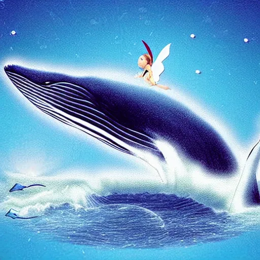 Prompt: photomanipulation of a whale that has tiny fairy wings, fully detailed, inspired by fairy tooth's wings