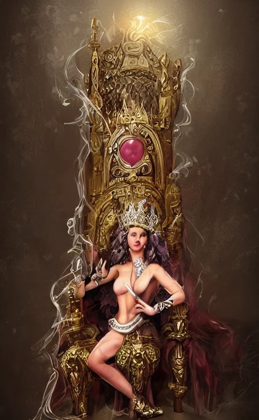 Prompt: queen sitting on a throne, fantasy, digital art, smooth painting, ultra realistic,