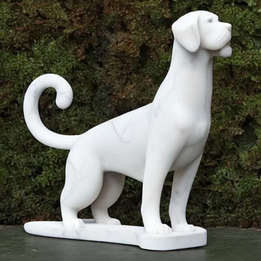 Image similar to a marble dog and cat rain statue rainbow