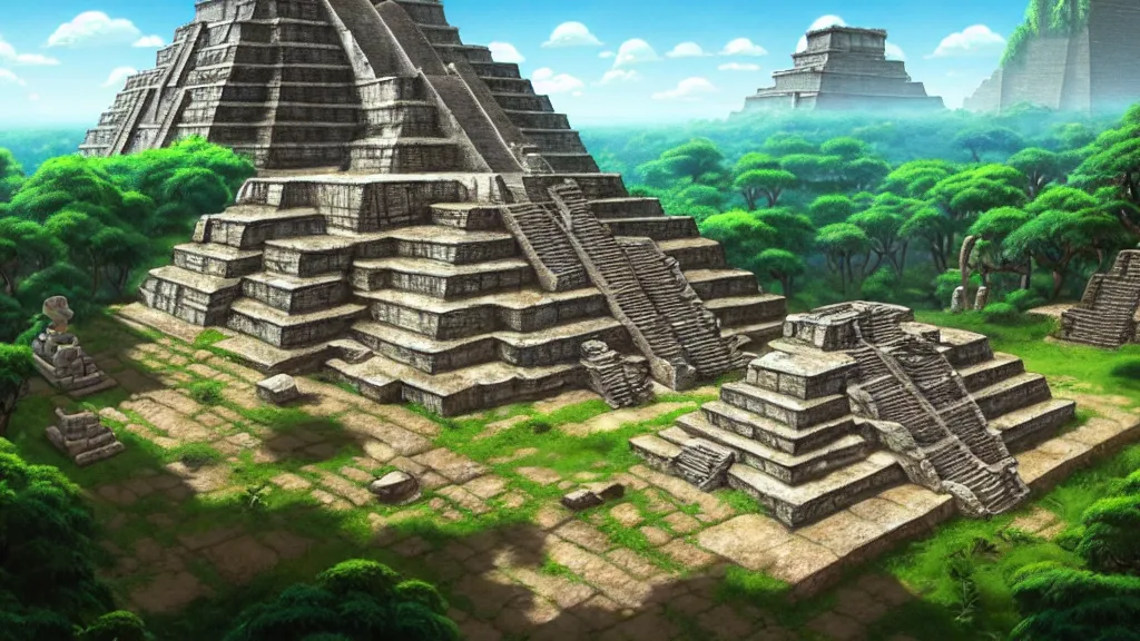 Prompt: ancient mayan ruins, studio ghibli, pixar and disney animation, sharp, rendered in unreal engine 5, highly detailed, digital painting, artstation, concept art, smooth, sharp focus, illustration, wide angle, artbook, wallpaper, splash art, promo art, dramatic lighting, art by artgerm and greg rutkowski and bo chen and jin xiaodi