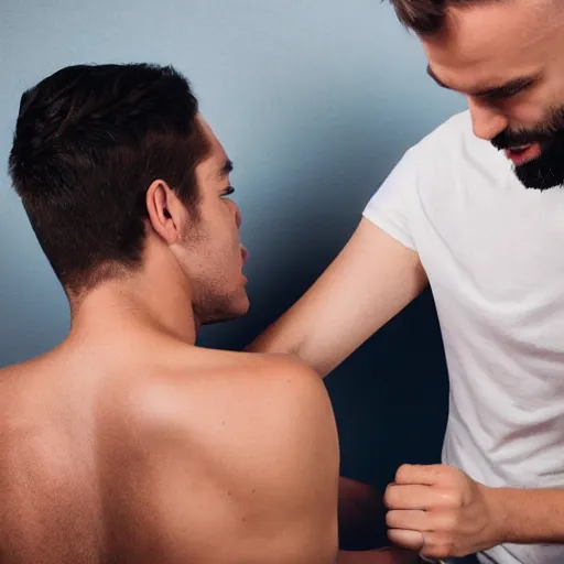 Image similar to man getting his armpits tickled by another man