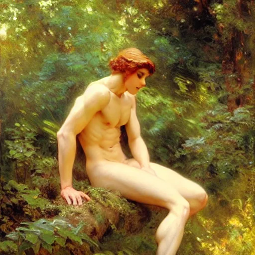 Image similar to attractive male fairy with wings in the forest, posing. highly detailed painting by gaston bussiere, craig mullins, j. c. leyendecker, 8 k