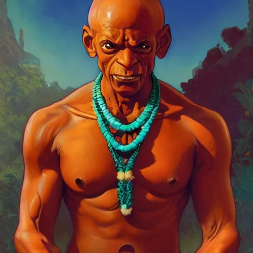 Image similar to apu nahasapeemapetilon as dhalsim from street fighter, 4 k, ultra realistic, detailed focused art by artgerm and greg rutkowski and alphonse mucha