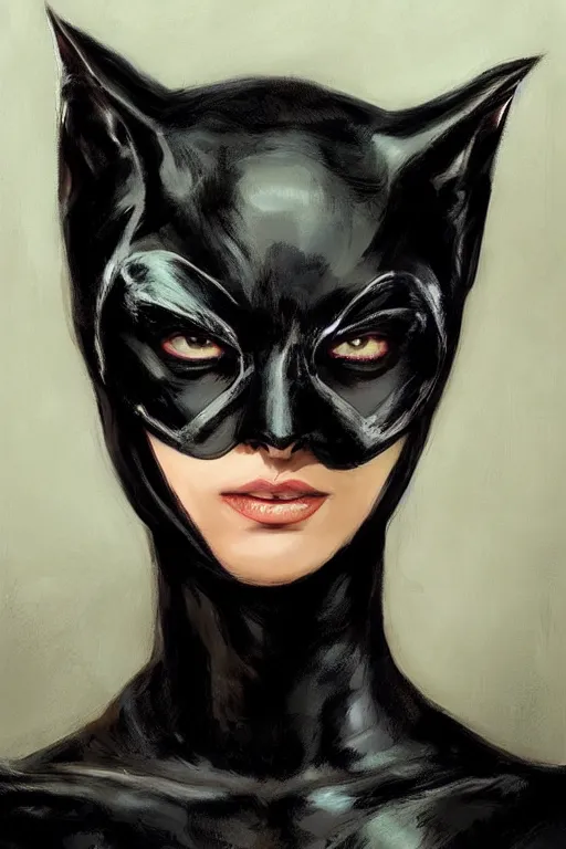 Image similar to portrait of Catwoman by Julia Razumova, Albert Aublet, and Sam Spratt trending on artstation