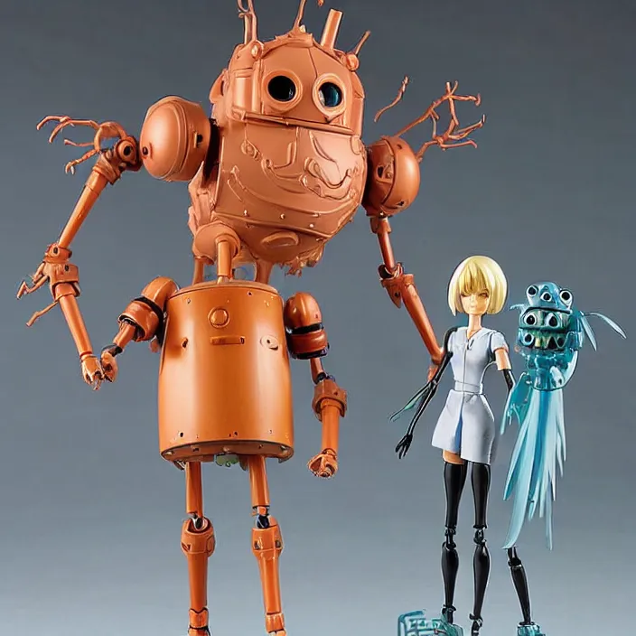 Image similar to A Lovecraftian scary giant mechanized adorable Barbie from Studio Ghibli Howl's Moving Castle (2004) as a 1980's Kenner style action figure, 5 points of articulation, full body, 4k, highly detailed. award winning sci-fi. look at all that detail!