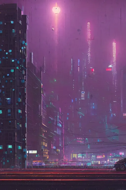 Prompt: a cyberpunk City with billboards, Hologramm and signs in a rainy night, bokeh on background, Skyline view from a rooftop, rendered by simon stålenhag, rendered by Beeple, Makoto Shinkai, syd meade, environment concept, digital art, starwars, raphael lacoste, eddie mendoza, alex ross, concept art, cinematic lighting, , unreal engine, 3 point perspective, WLOP, trending on artstation, low level, 4K UHD image, octane render,