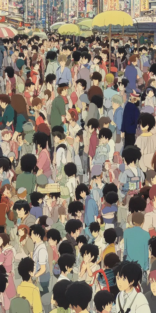 Image similar to Still from Studio Ghibli movie 'Lost in Crowded Tokyo', very detailed, focused, colorful, Antoine Pierre Mongin