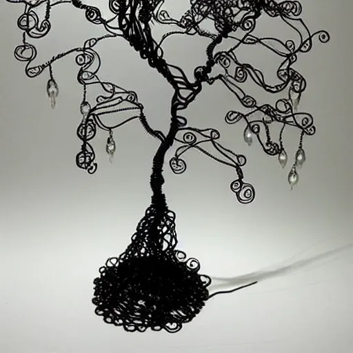 Image similar to intricate wire tree with agate accents, delicate, magnificent design, masterpiece, elaborate, dramatic lighting