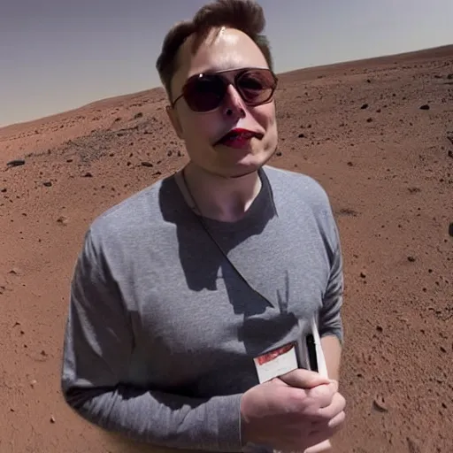 Image similar to elon musk smoking weed while sitting under a tree on mars