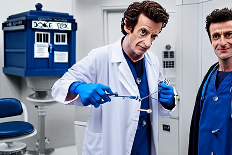 Prompt: doctor who as a dentist in the tardis