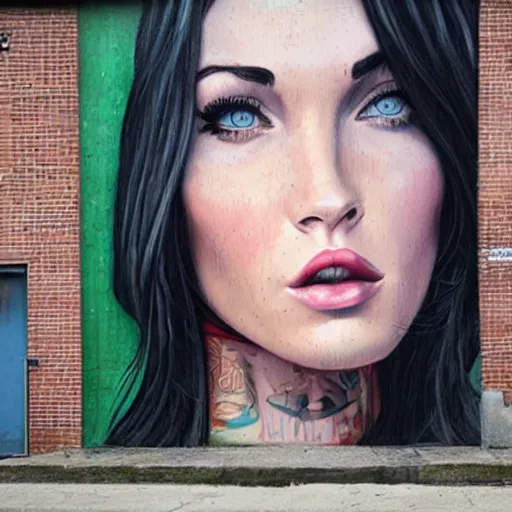 Image similar to Street-art portrait of Megan Fox in style of Etam Cru