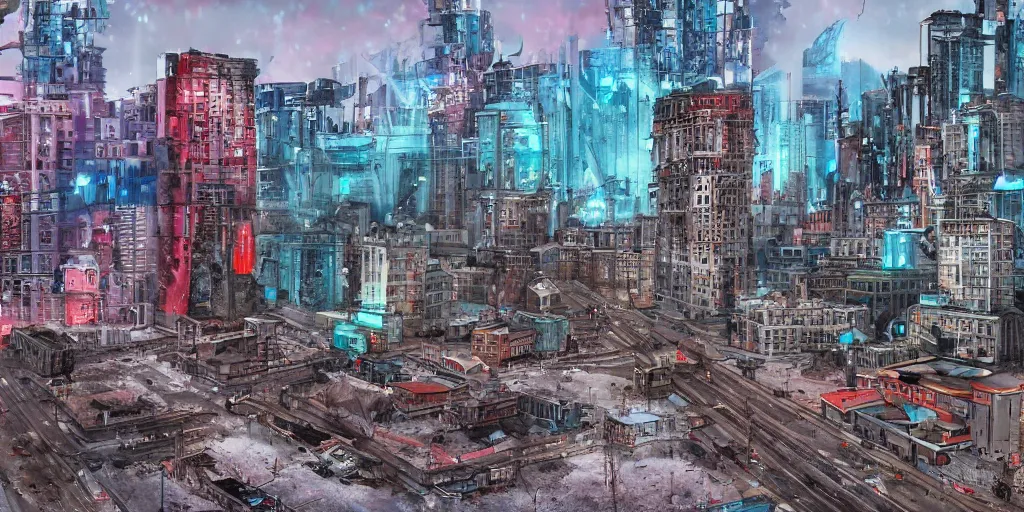 Prompt: city in russia 2 0 7 7, petersburg, punk, grunge, cyberpunk