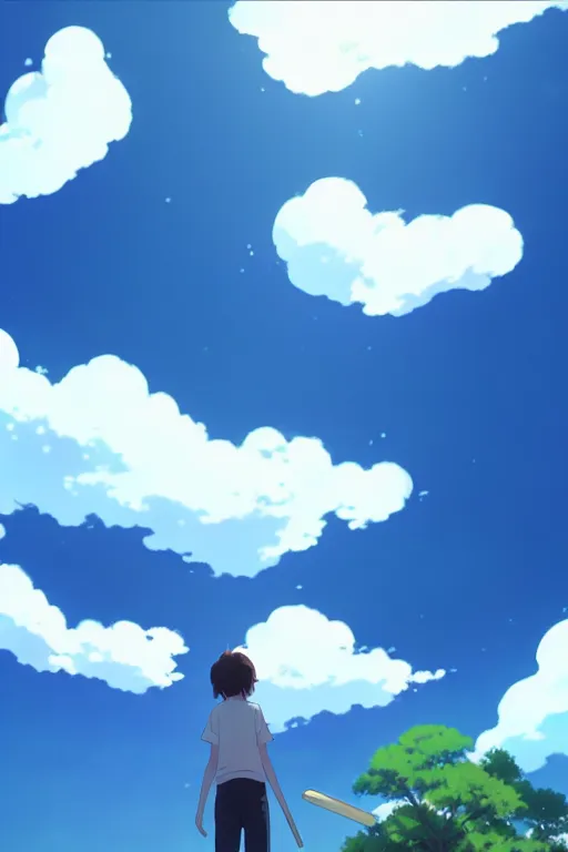 Image similar to a giant!!!! popsicle, with clouds INSIDE THE POPSICLE, blue sky, low angle, cinematic, makoto shinkai